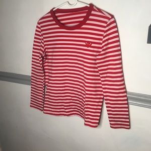 Stripe red and white long sleeve with heart patch